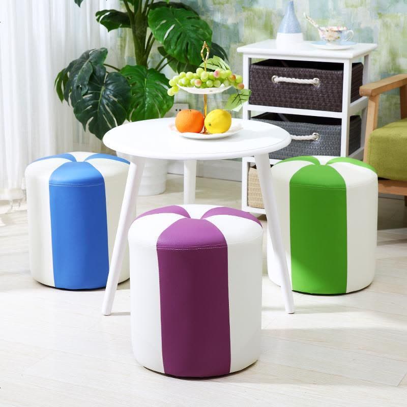 小凳子家用客厅沙发凳现代简约圆皮凳创意时尚矮板凳实木换鞋凳 黑色高度28CM图片