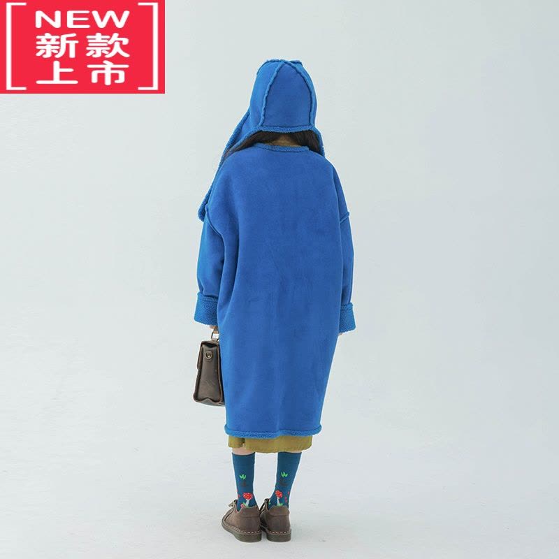 可莉允原创设计儿童大衣外套秋冬2022新品蓝色仿一体长款棉服图片