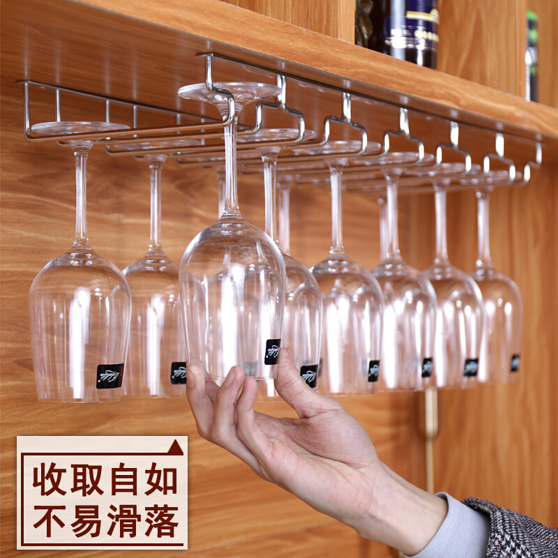 304不锈钢红酒杯架倒挂家用酒杯架高脚杯架欧式创意葡萄酒杯架酒柜杯架酒瓶架酒架摆件B款六排不锈钢长63CM*宽20