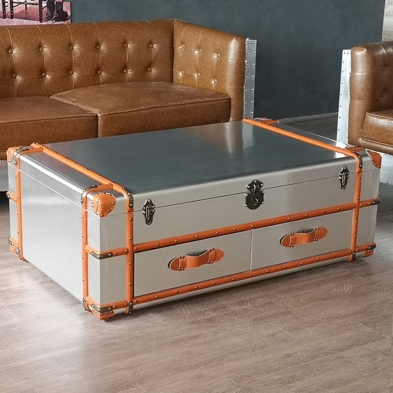 loft复古工业风茶几个ktv设计师茶桌金属铆钉箱式铝皮茶几