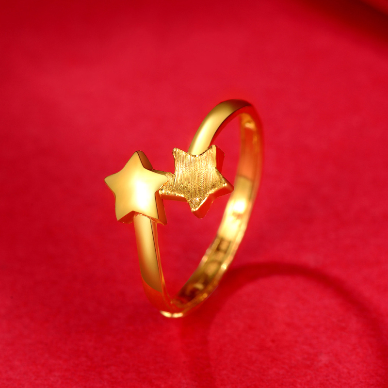 周贝贝珠宝 黄金戒指 闪砂五角星星黄金女士活口戒指 zhjj0004