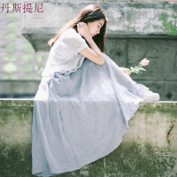 及踝长裙夏棉麻半身裙chic复古仙女大摆森女文艺学生纯色显瘦裙子 咖啡色 均码