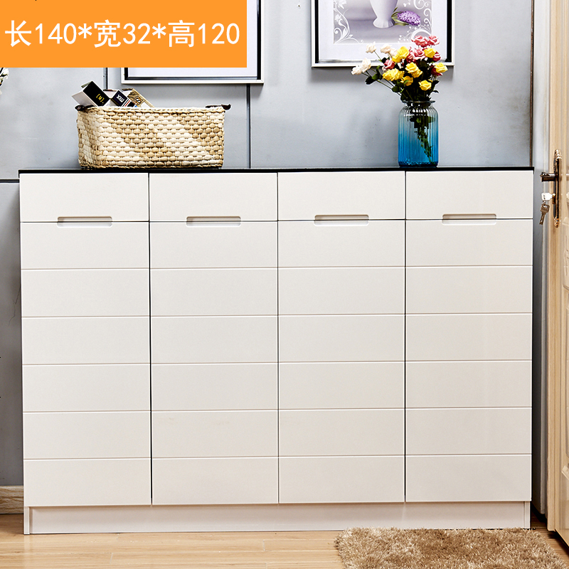 鞋柜实木简约现代烤漆厅柜玄关大容量六层超薄鞋架简易鞋柜 组装_1.4米长四_6层【黑面】