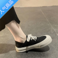 SUNTEK小众鞋子两穿大头厚底帆布鞋女夏学生小白2023新款一脚蹬懒人板T 黑色系带 37