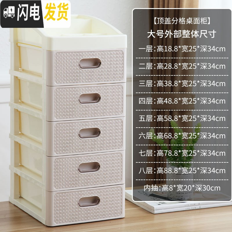 三维工匠桌面收纳盒办公塑料多层抽屉式化妆品收纳柜杂物饰品梳妆台整理。 3层_25宽格顶欧咖10个