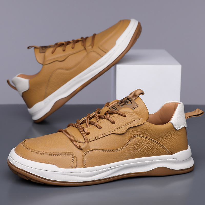 板鞋男2025新款头层牛皮透气简约休闲皮鞋潮流时尚小白鞋一件高清大图