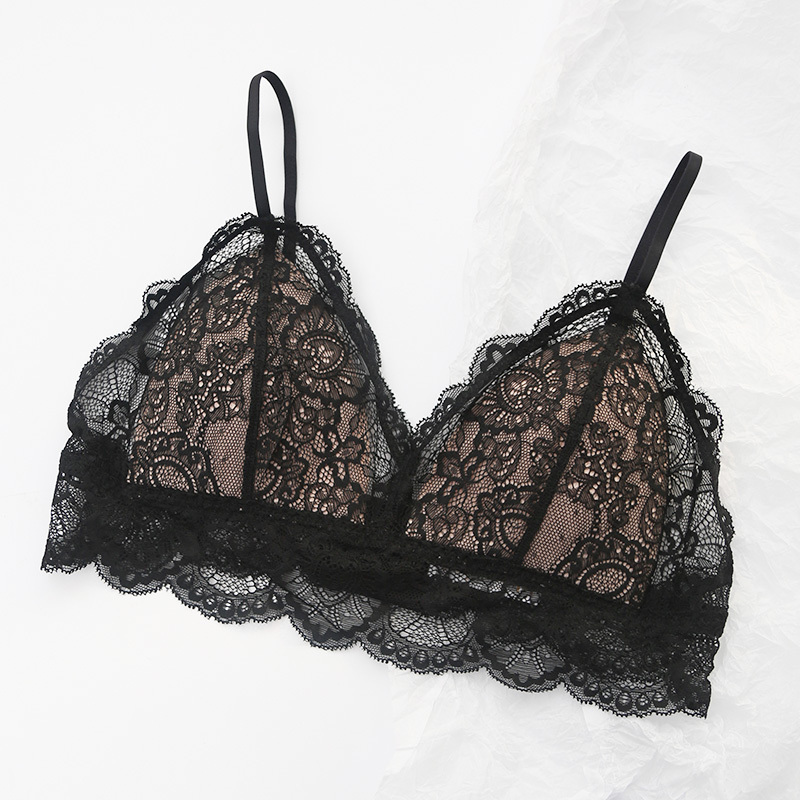 贴身日记法式镂空蕾丝假透视轻性感带垫防凸无钢圈文胸内衣女薄款胸罩