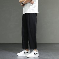 裤子男夏季薄款直筒宽松冰丝男裤子男款韩版潮流休闲裤男士九分裤