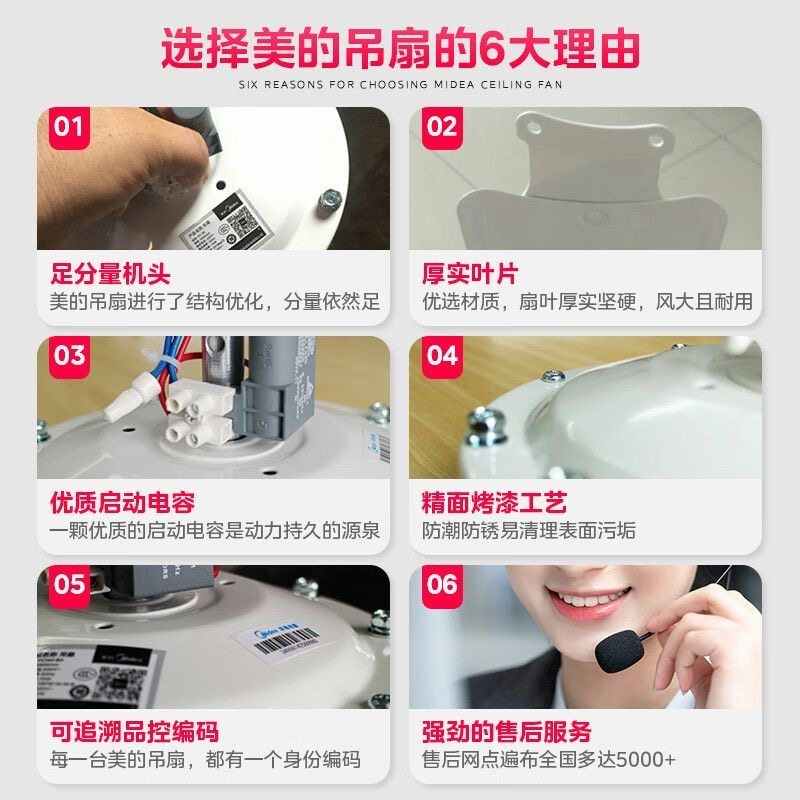 美的(Midea)吊扇电风扇家用铁叶大风力吊式轻音风扇三叶客厅餐厅48寸工业风扇5档调速 FC120-BA高清大图