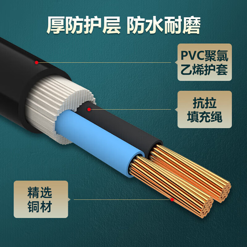 德力西电线电缆 RVV 二芯护套线软线4平方黑色50米 铜芯电线高清大图