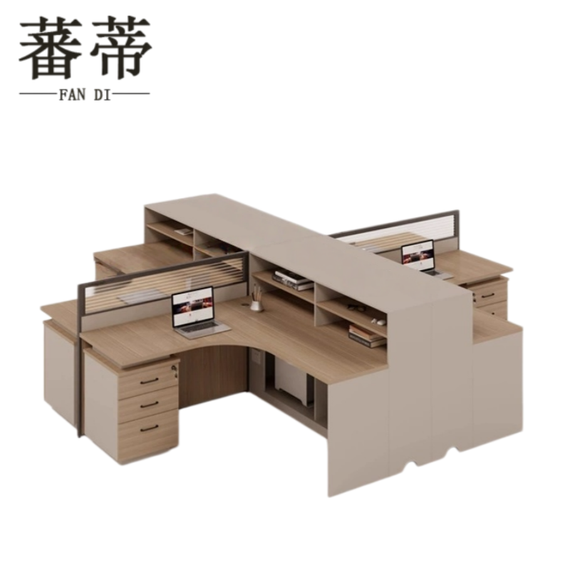 蕃蒂屏风办公桌3*2.8m+柜套高清大图