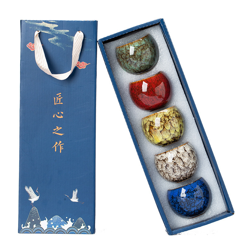 华普思陶瓷窑变五行茶杯主人杯天目建盏品茗杯礼盒装伴手礼套装功夫茶具 窑变龙蛋五行杯礼盒装高清大图