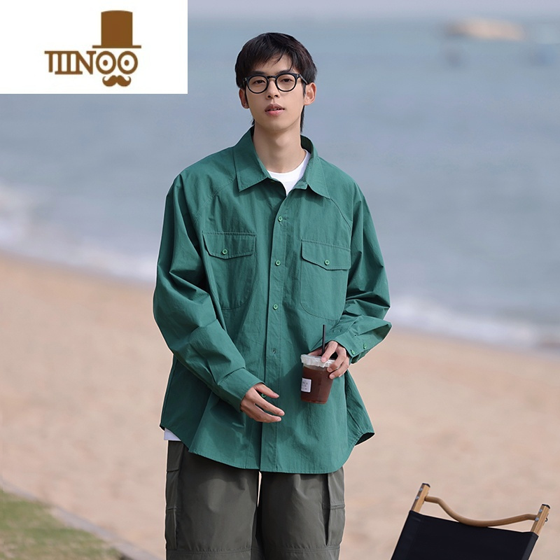 yanxu长袖白衬衫男士春季新款感宽松休闲日系复古潮牌百搭衬衣外套