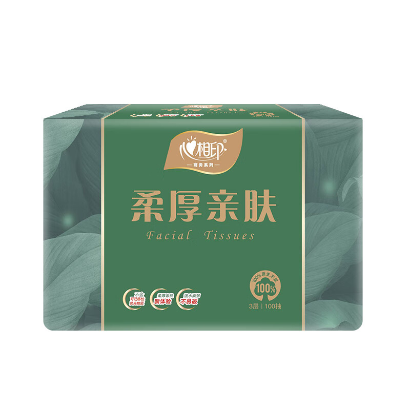 心相印 柔厚亲肤抽纸面巾纸 3层100抽3包装 DT100RHQF高清大图