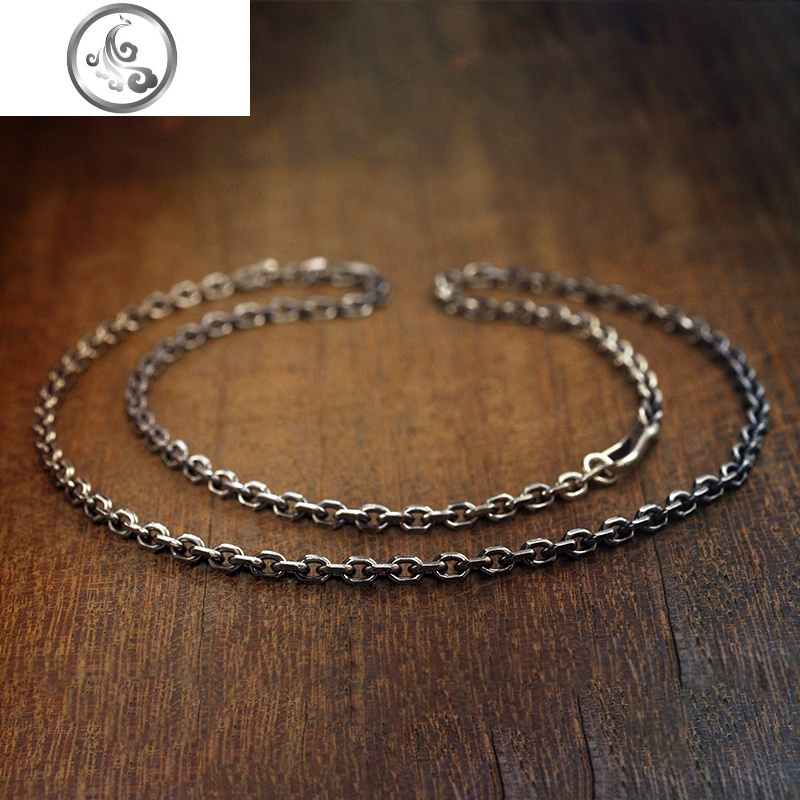 S925纯银太角项链泰银复古潮男锁骨链百搭毛衣链男女款银链 JiMi高清大图