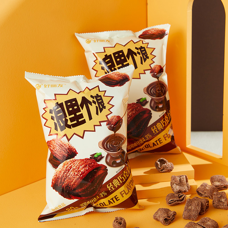 好丽友浪里个浪巧克力80g*3袋巧克力味四层脆薯片乌龟酥儿童解馋零食品