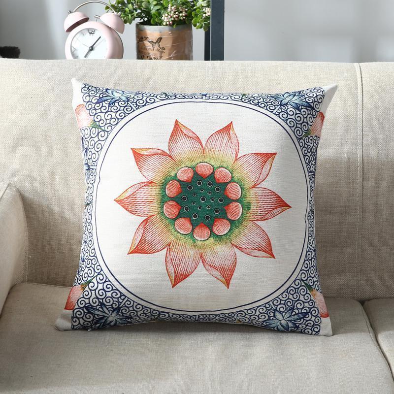 美帮汇新款棉麻抱枕 荷花韵 45X45cm（单套）