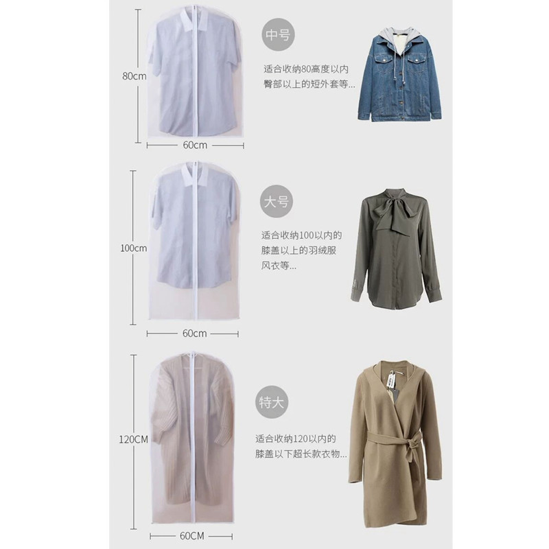 3个中号 透明EVA有拉链款 衣服防尘罩防尘袋挂式衣物透明西装套子挂衣袋家用收纳大衣罩衣袋