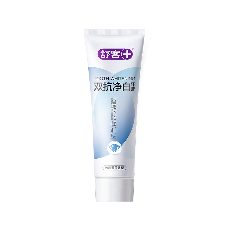 舒客+双抗净白牙膏 去渍美白牙齿双色膏体抗色素160g*3 竹炭薄荷味高清大图