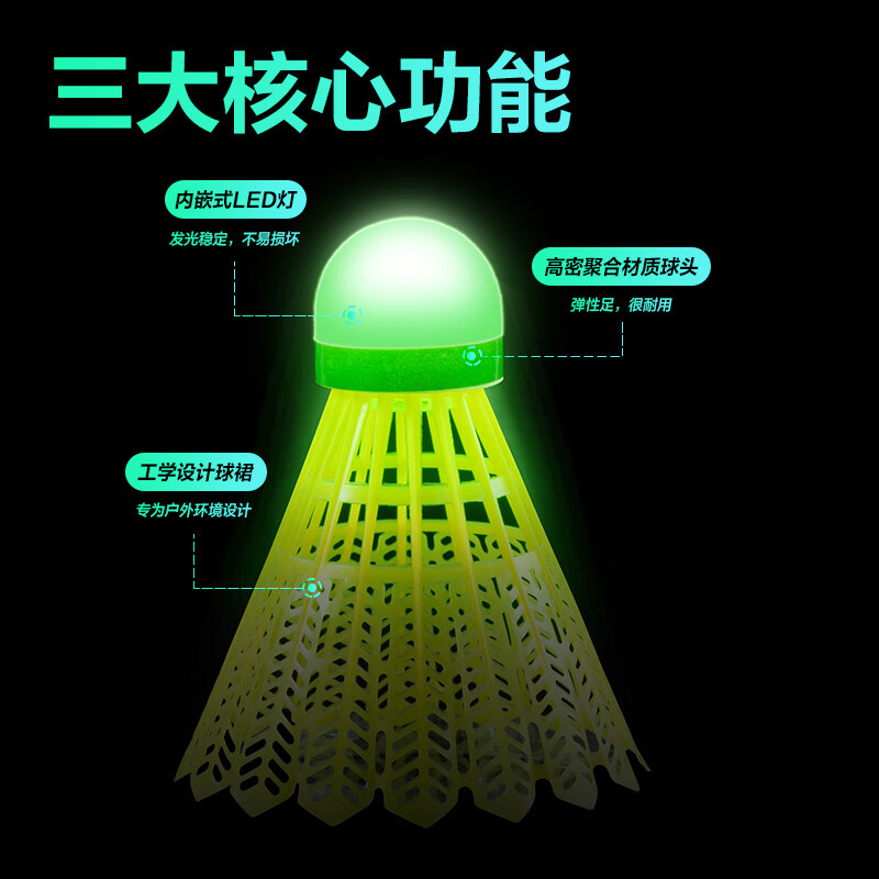 得力(deli)羽毛球/尼龙球耐打羽毛球 耐打稳定 比赛训练稳定耐打型高品质羽毛球拍 发光羽毛球[3只装] FH178高清大图