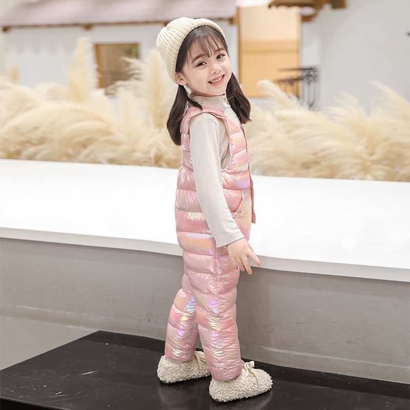 儿童羽绒棉裤男女童冬季外穿开档连体裤12345婴儿宝宝背带裤黑色拉链