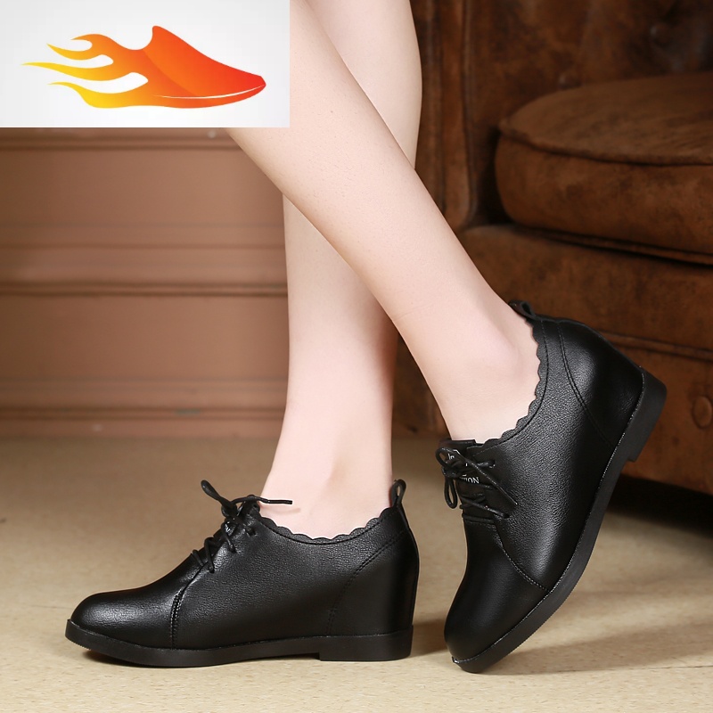 fishbasket春季单鞋坡跟女鞋子舒适内增高皮鞋休闲女单鞋软底防滑中年