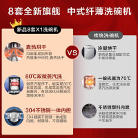 Haier/海尔全自动嵌入式超薄8套洗碗机EYWX8028BK 80℃双微蒸汽高温 纤薄机身 家用全自动洗碗机 直热烘干