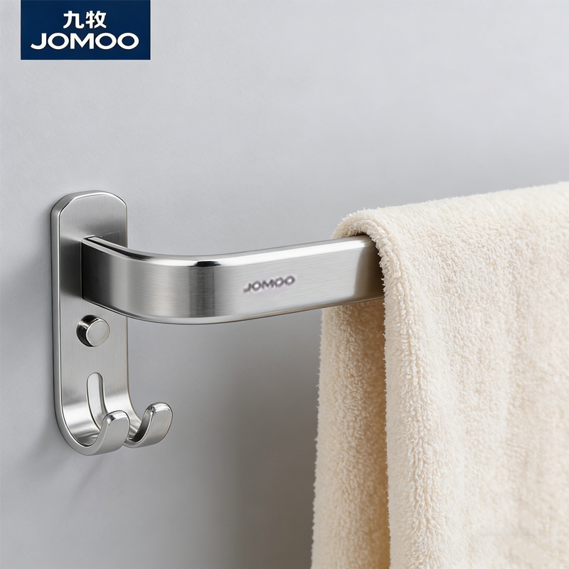 九牧(JOMOO)卫浴毛巾架太空铝单杆浴巾架家用卫生间浴室五金挂件不锈钢架9301108高清大图