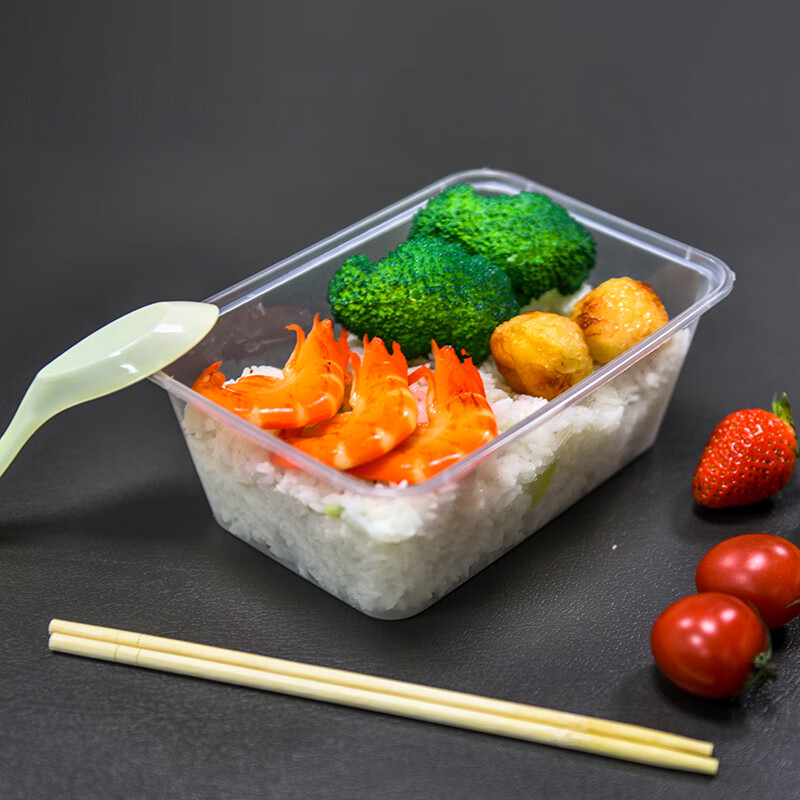 芳草地 一次性打包餐盒带盖 长方形快餐饭盒外卖饺子打包盒 保鲜盒 1000ml*50只箱装 3G6014高清大图