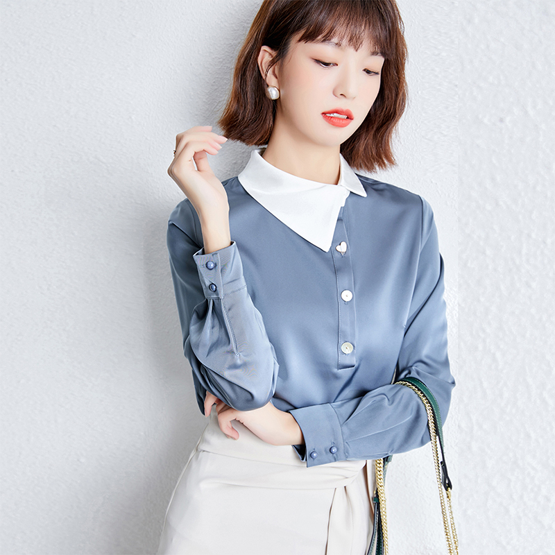 佐露丝ol职业衬衫女设计感小众2021春装新款高级感缎面雪纺衬衣长袖