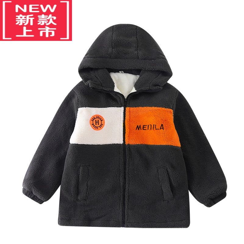 可莉允香港男童加绒外套2022秋冬新款帅气男孩羊羔绒毛毛衣中大童棉服潮图片