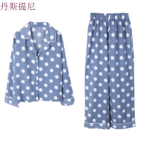 馨帮帮自制 复古波点睡衣裤套装秋季拼色长袖长裤家居服两件套女