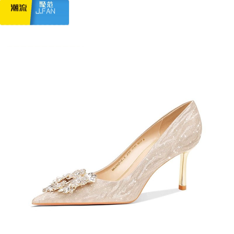 聚范香槟色婚鞋女2024新款禾秀婚纱两穿新娘鞋高级感大码高跟鞋不累脚 香槟色6cm 36