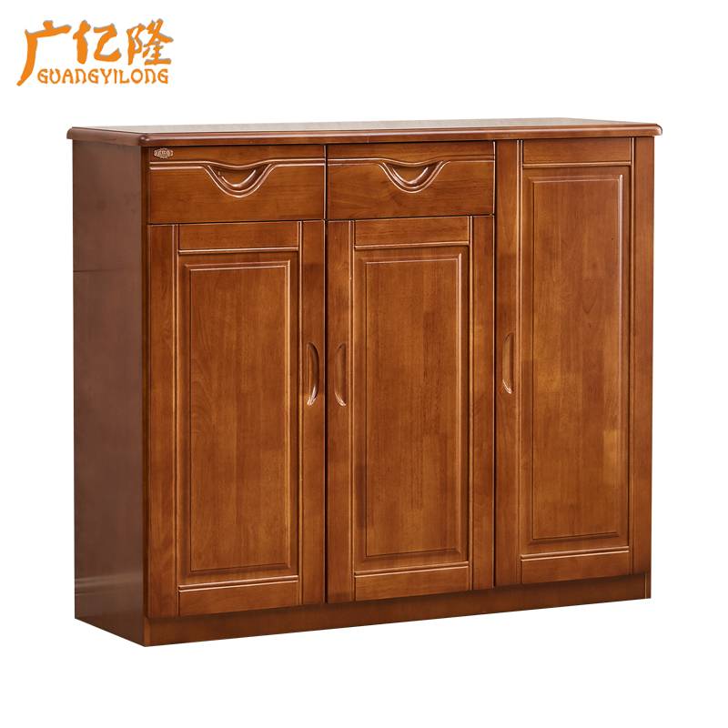 广亿隆茶水柜矮柜实木鞋柜餐边柜 三门两抽120*40*105cm胡桃色WH-BGH12#G/