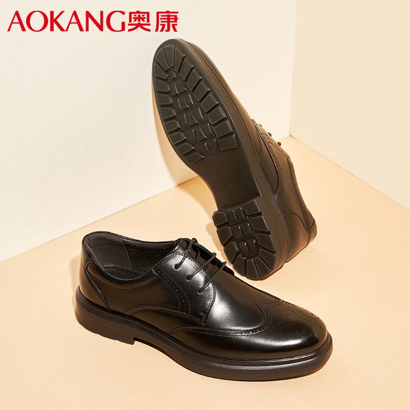 奥康男鞋商务正装皮鞋男春秋布洛克时尚软面舒适办公室通勤单鞋图片