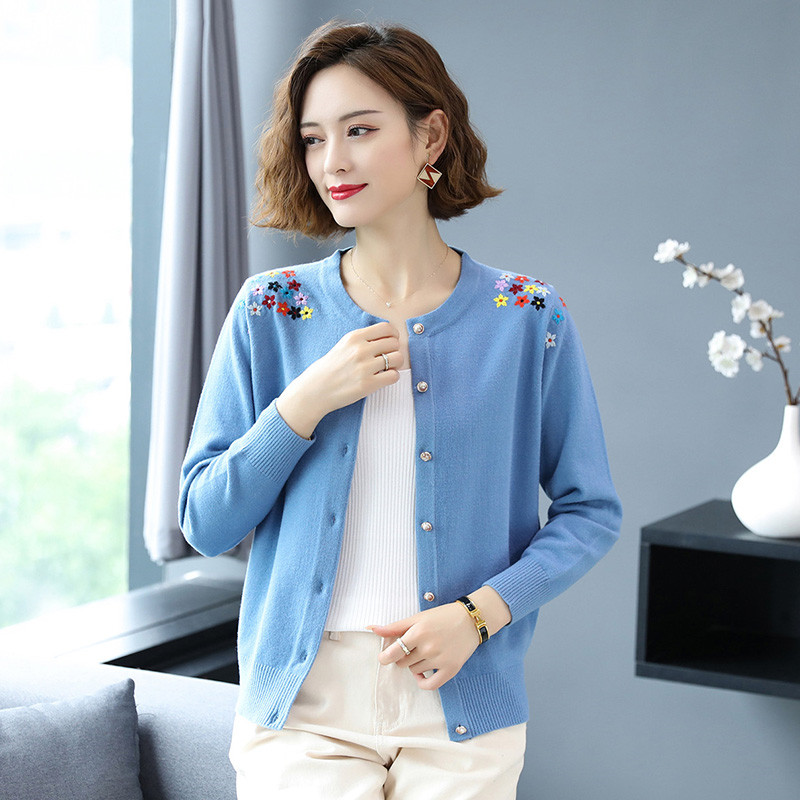 2024新款春秋装中年妈妈装中长款仿水貂绒春秋外套女中老年洋气外衣 361Y蓝色 2XL