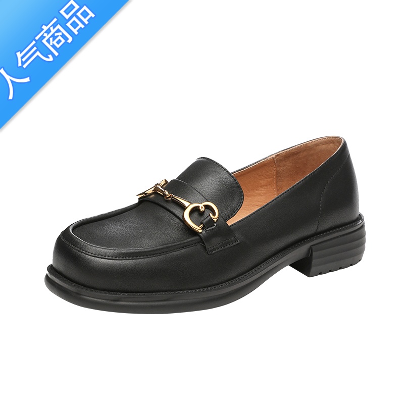 SUNTEK2023春秋新款单鞋女中跟粗跟学院风深口通勤百搭软底乐福鞋单鞋女高清大图