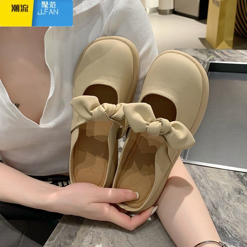 聚范包头半拖鞋女2024新款夏季外穿时尚百搭懒人一脚蹬单鞋平底凉鞋女图片