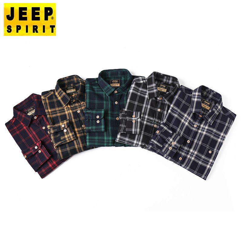 JEEP SPIRIT秋冬男衬衫宽松格子时尚休闲上衣长袖厚商务正装