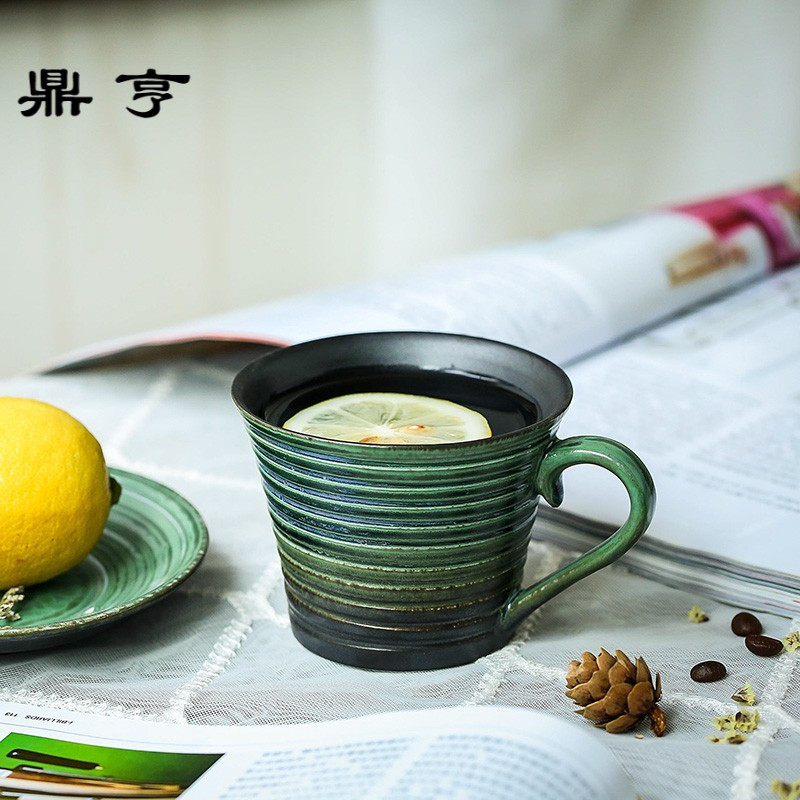 鼎亨艺隆轩日式单品咖啡杯带碟 粗陶条纹 咖啡店器具 纯手工制作