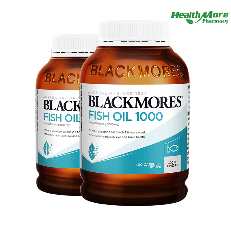 2件装丨BLACKMORES澳佳宝原味深海鱼油400粒/瓶装软胶囊含欧米伽3中老年专用DHA 膳食营养补充剂 澳洲进口