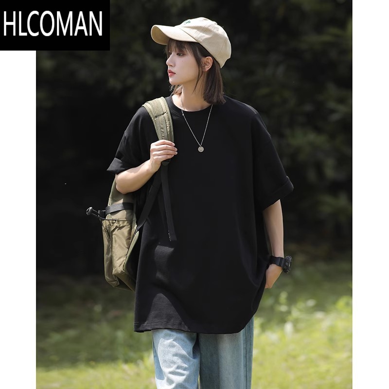 HLCOMAN酒红色小领口短袖T恤男日系cityboy潮牌情侣枫叶红7七分袖夏