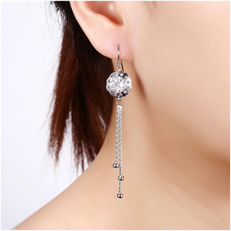 E075 Silver Earrings 925纯银耳环日韩耳钉女气质长款简约防过敏送女朋友七夕情人节礼物