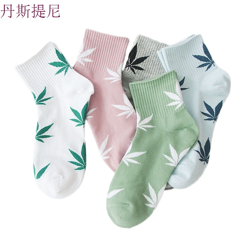 枫叶夏纯棉中筒袜潮长袜短袜韩版学院风日系麻叶浅口船袜女
