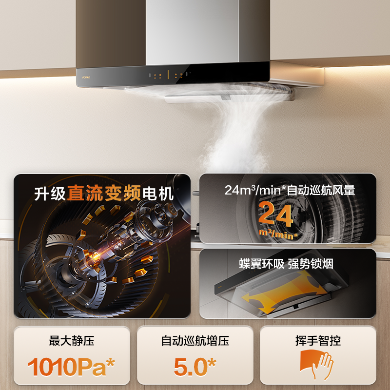 方太烟灶套装EMC2T+TF25G欧式顶吸式22风量挥手感应一级能效油烟机+5.2Kw猛火灶不锈钢燃气灶高清大图