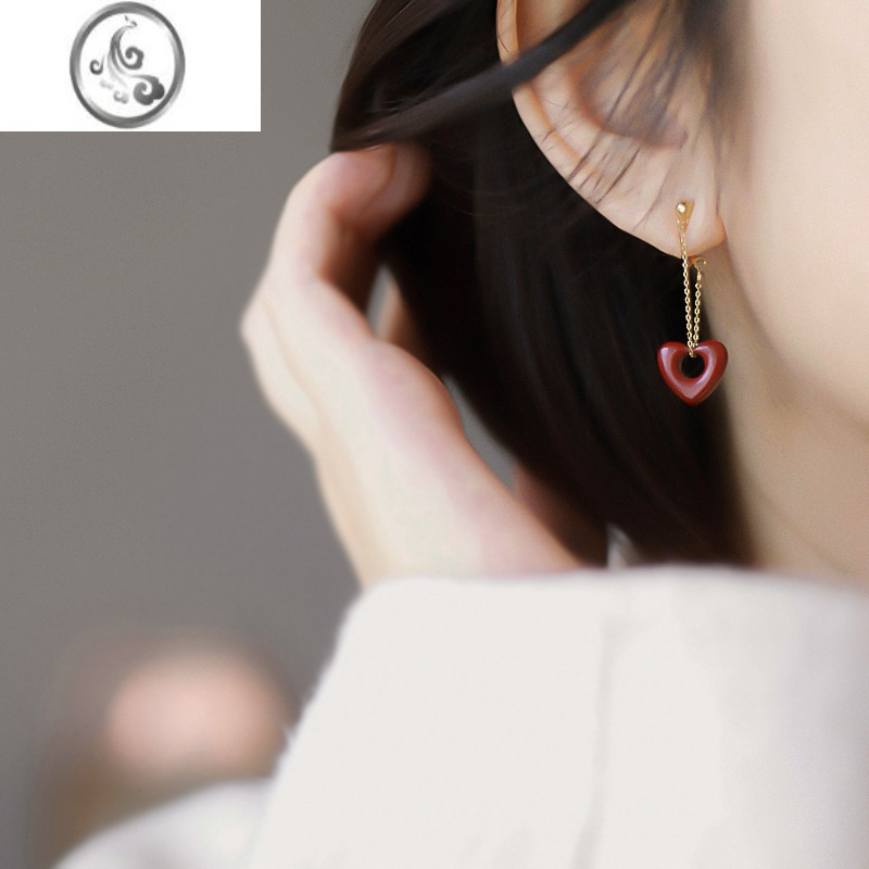 JiMi2023新款红色爱心蚊香盘耳夹无耳洞耳饰设计感耳环原创设计女新年