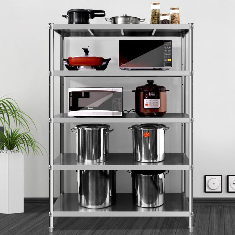 不锈钢厨房置物架五层落地多层仓库货架家用微波炉收纳储物架5层新