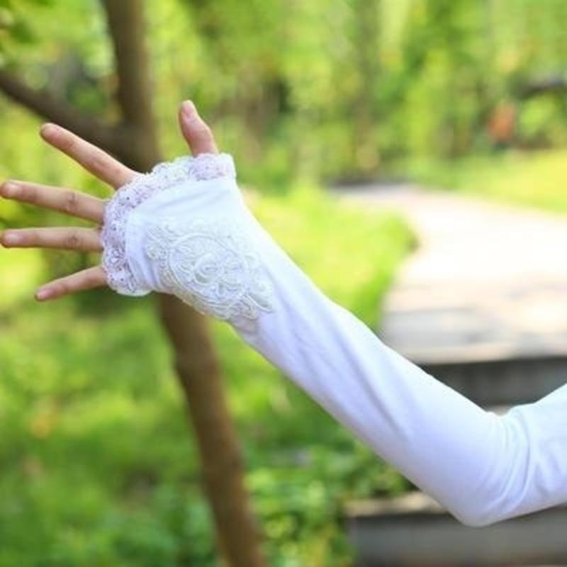 网纱款-黑色 M 防晒袖套女夏季防紫外线冰爽手臂套蕾丝假袖子长拼接开骑车护臂套