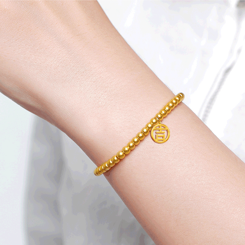 gzuan古钻珠宝福禄黄金足金古法金珠手链转运珠串珠jxhjs0011