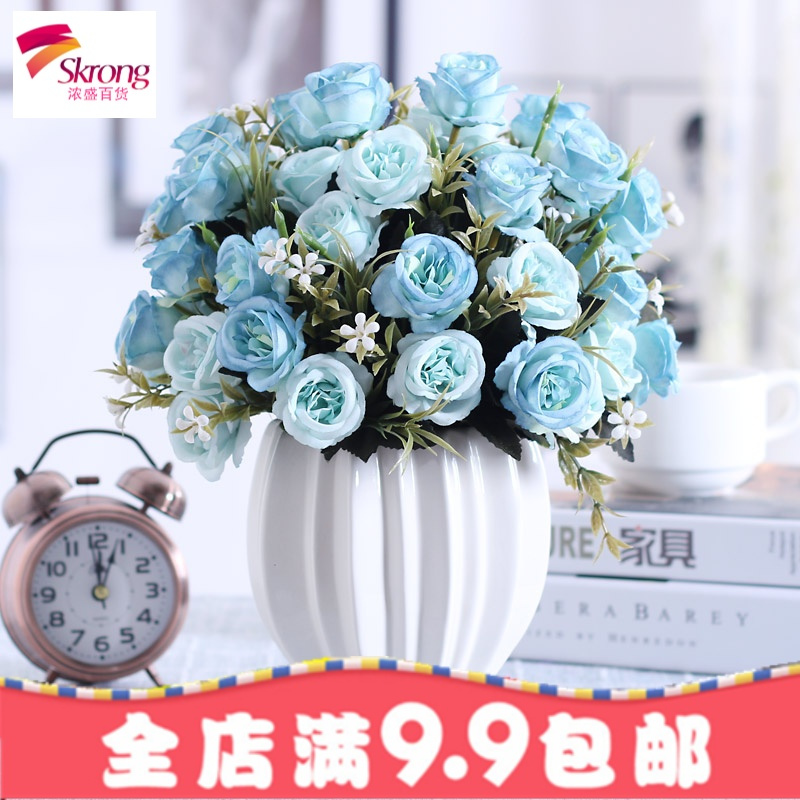 仿真玫瑰花束假花绢花干花艺藤蔓客厅摆设餐桌茶几摆件装饰花盆栽